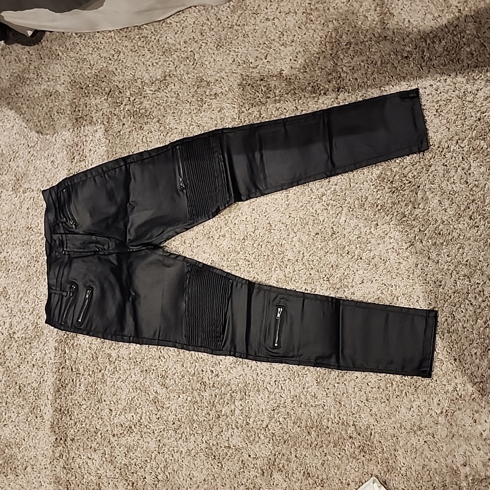 Black faux leather pants